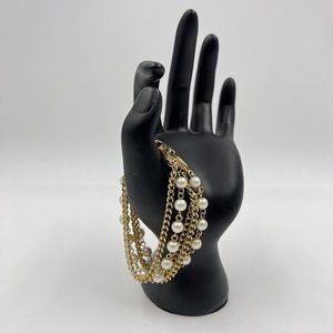 Vintage Act 2 Gold Tone Faux Pearl Multi Strand Bracelet